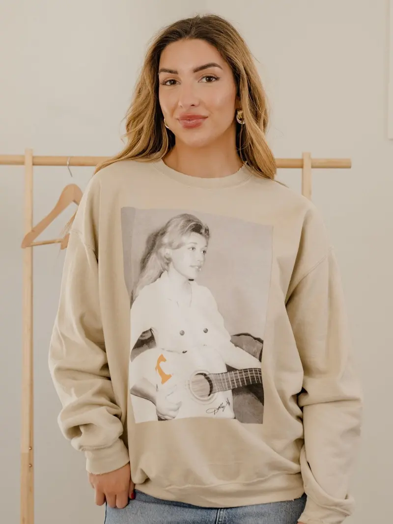 Dolly Parton Tennessee Tattoo Guitar Sand Thrifted Sweatshirt 1