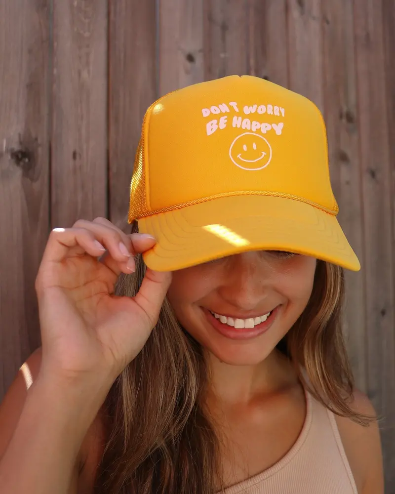 Don't Worry Be Happy Gold Trucker Hat 1
