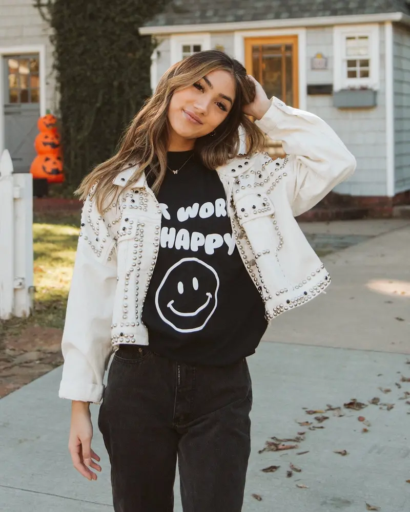 Don't Worry Be Happy Puff Ink Black Thrifted Tee (Final Sale) 1