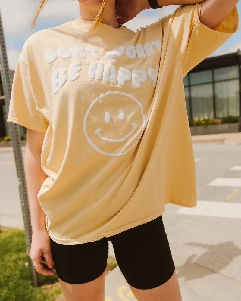 Don't Worry Be Happy Puff Ink Yellow Thrifted Tee (Final Sale) 1