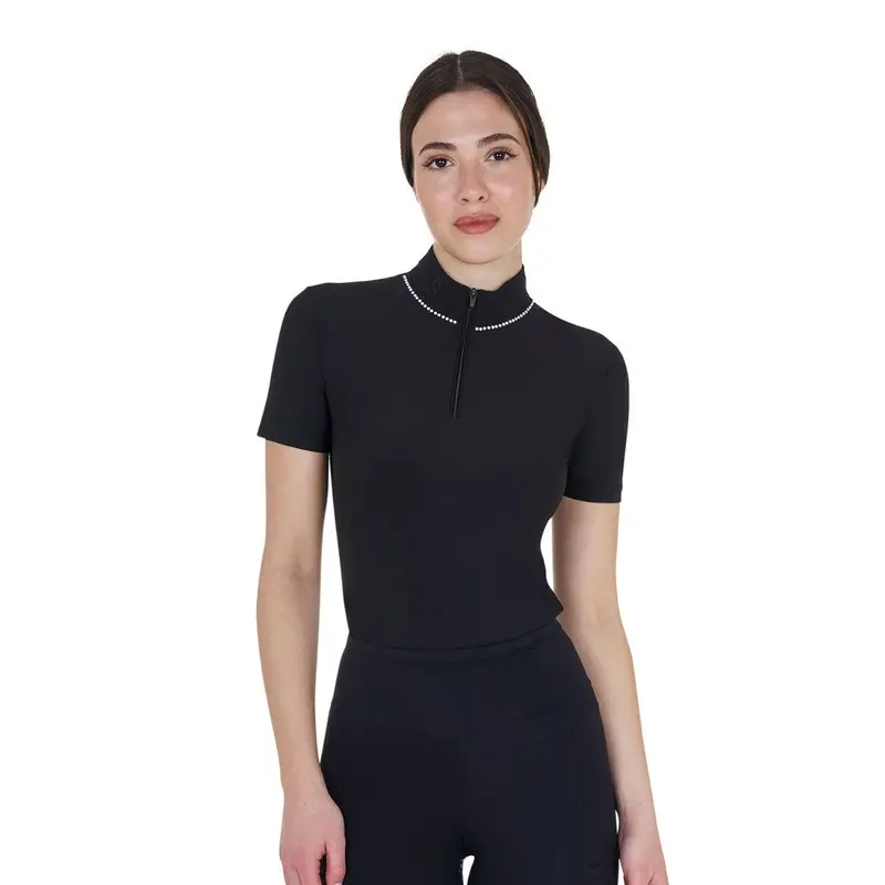 Equestro Women's Pearl Trim Polo Quarter Zip 5
