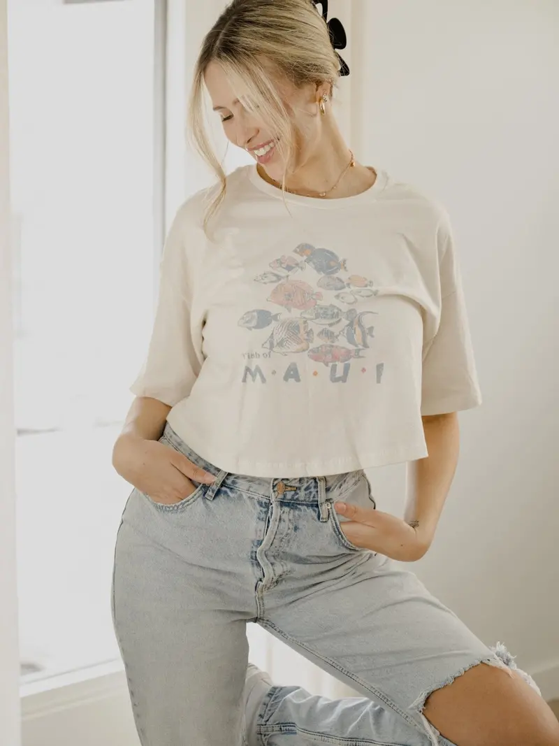 Fish Of Maui Off White Cropped Tee 1