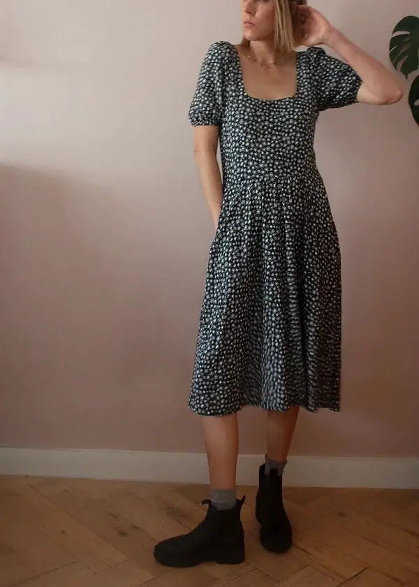 French Navy Goldenrod Dress 1