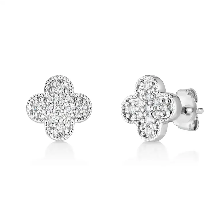 Frosted Clover Diamond Stud Earrings 1