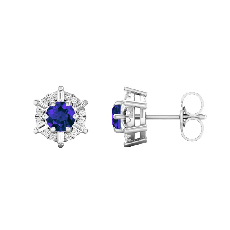 Frosted Sapphire Diamond Halo Stud Earrings 1