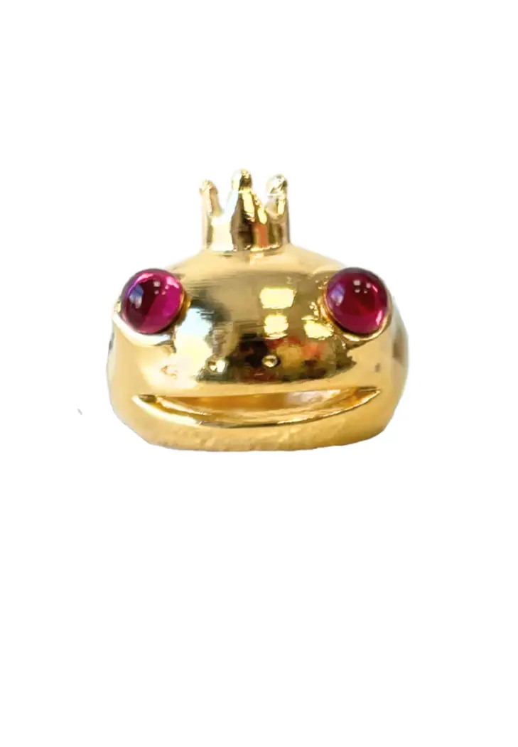 Gold Pink Frog Prince Ring 1