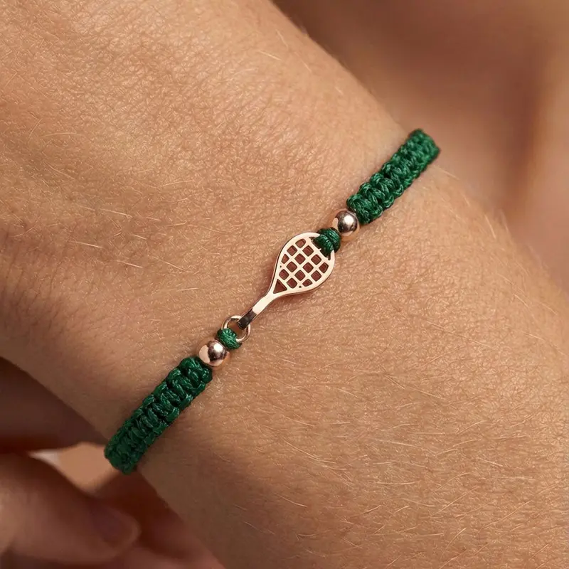Gold Tennis Dark Green Braided Bracelet 2