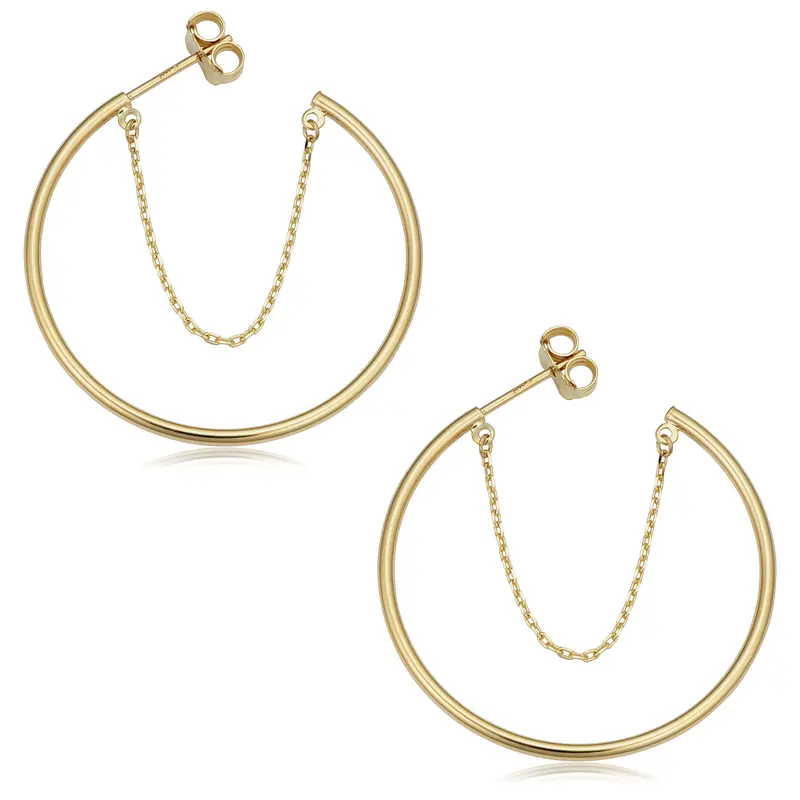 Golden Link Drop Hoop Earrings 1