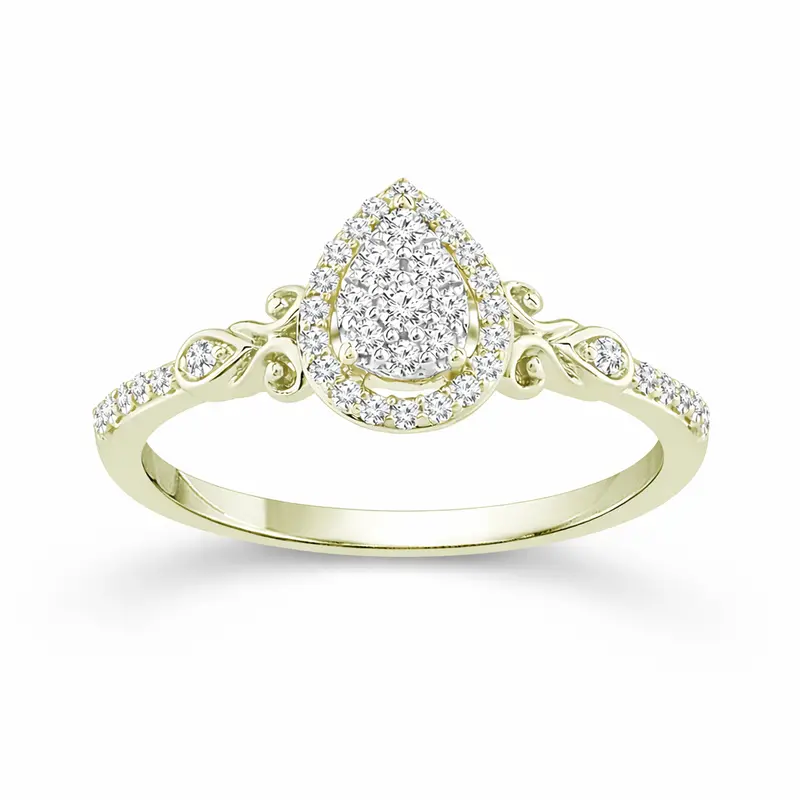 Golden Promise Pear Cluster Round Diamond Ring 1