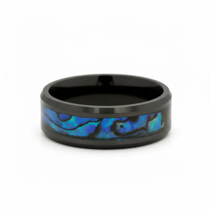 Heavy Stone® Black Ceramic Abalone Men's Band 1