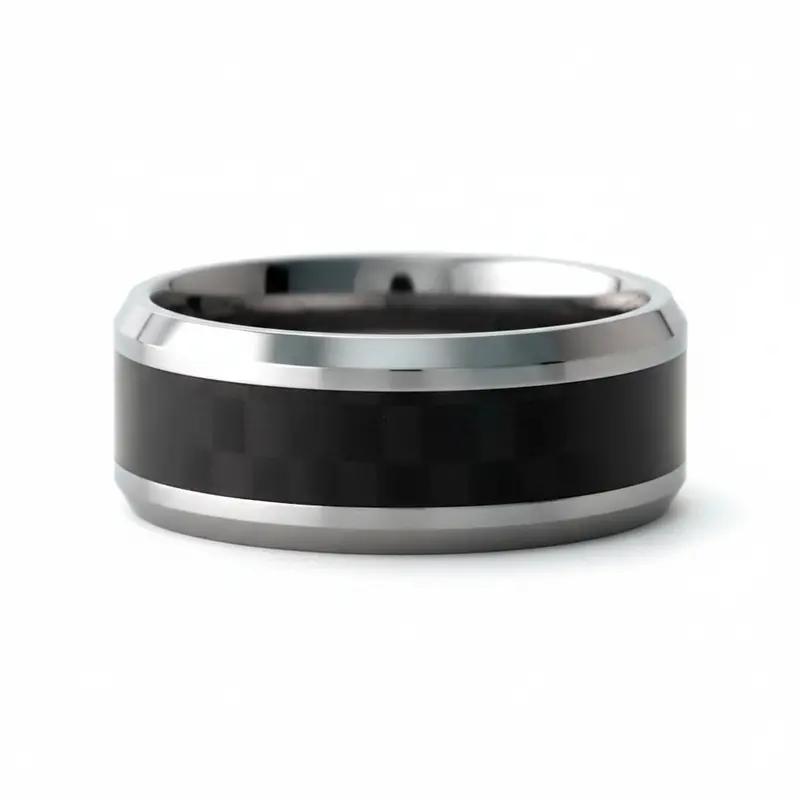 Heavy Stone® Checkered Carbon Fiber Tungsten Men's Band 1