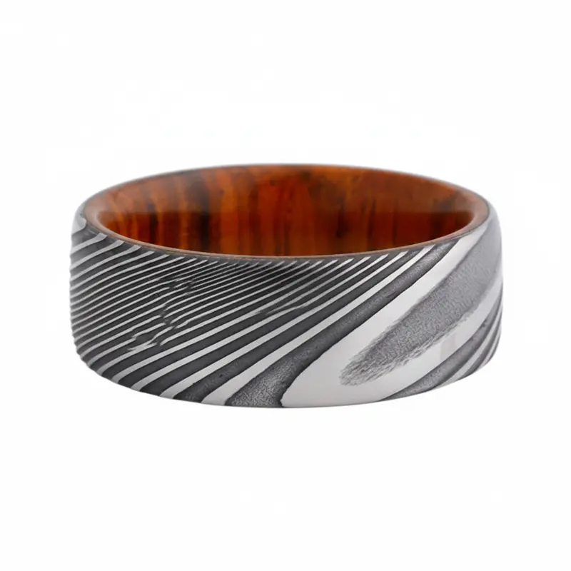 Heavy Stone® Cocobolo Wood Damascus Steel Men's Band 1