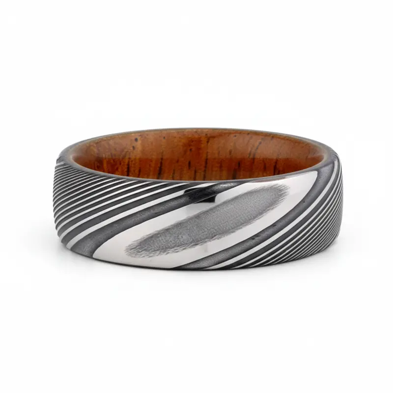 Heavy Stone® Koa Wood Damascus Steel Men's Band 1