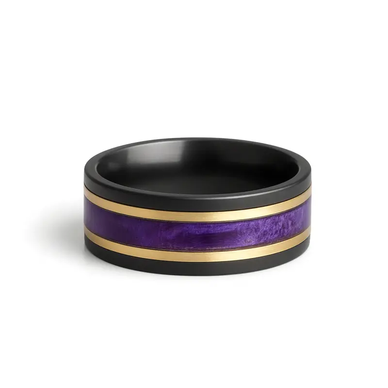 Heavy Stone® Purple Wood Pinstripe Zirconium Men's Band 1