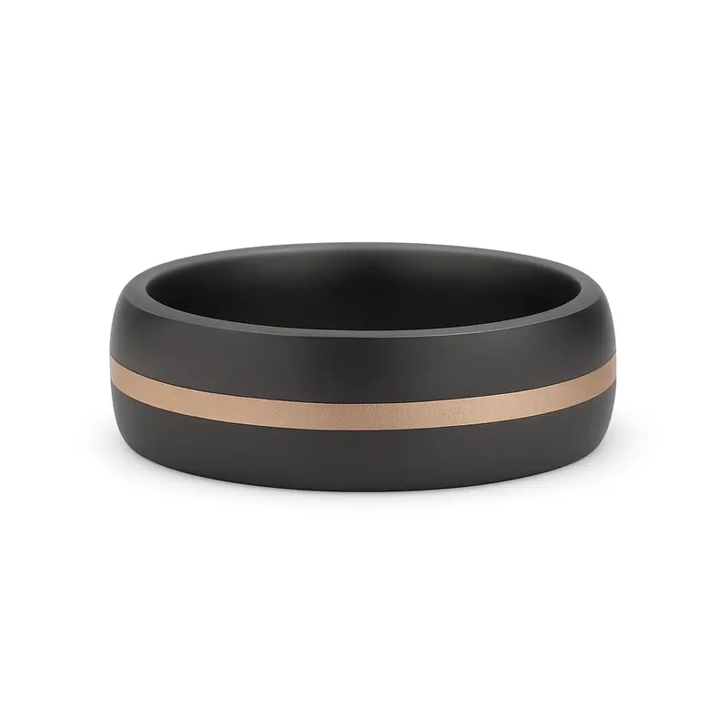Heavy Stone® Rose Gold Pinstripe Black Ceramic Men's Band 1
