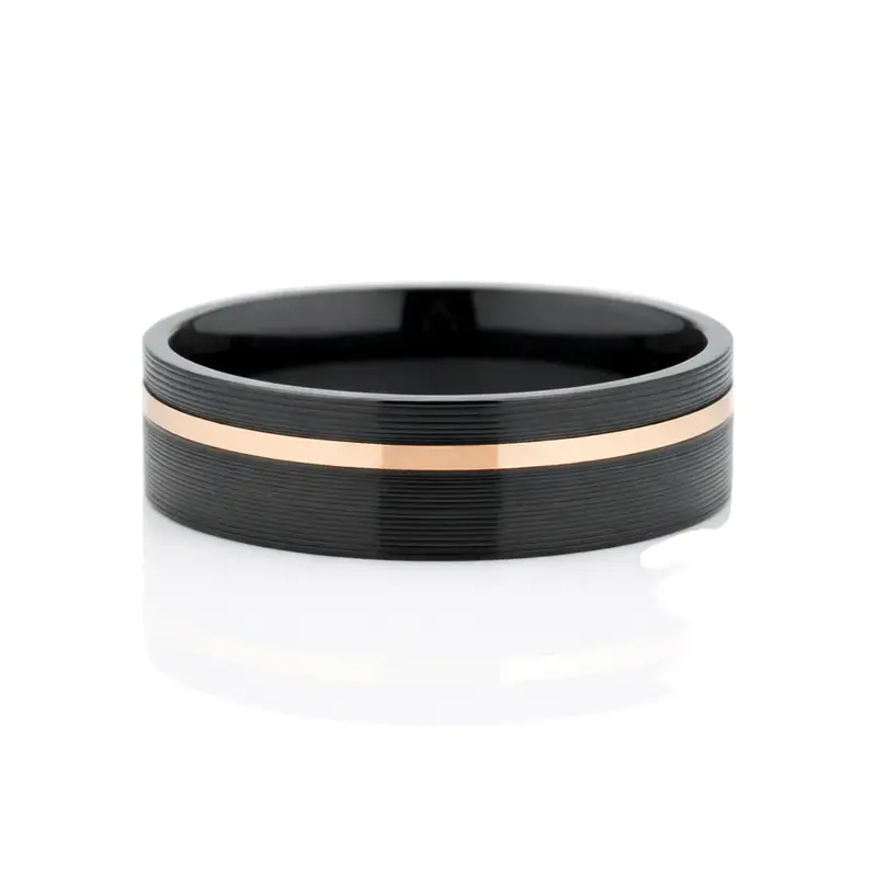 Heavy Stone® Rose Gold Pinstripe Zirconium Men's Band 1