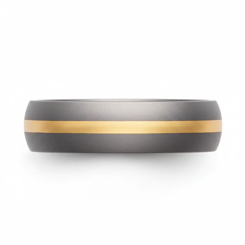 Heavy Stone® Yellow Gold Pinstripe Tantalum Men’S Band 1