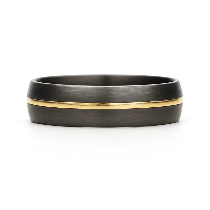Heavy Stone® Yellow Gold Pinstripe Zirconium Men's Band 1