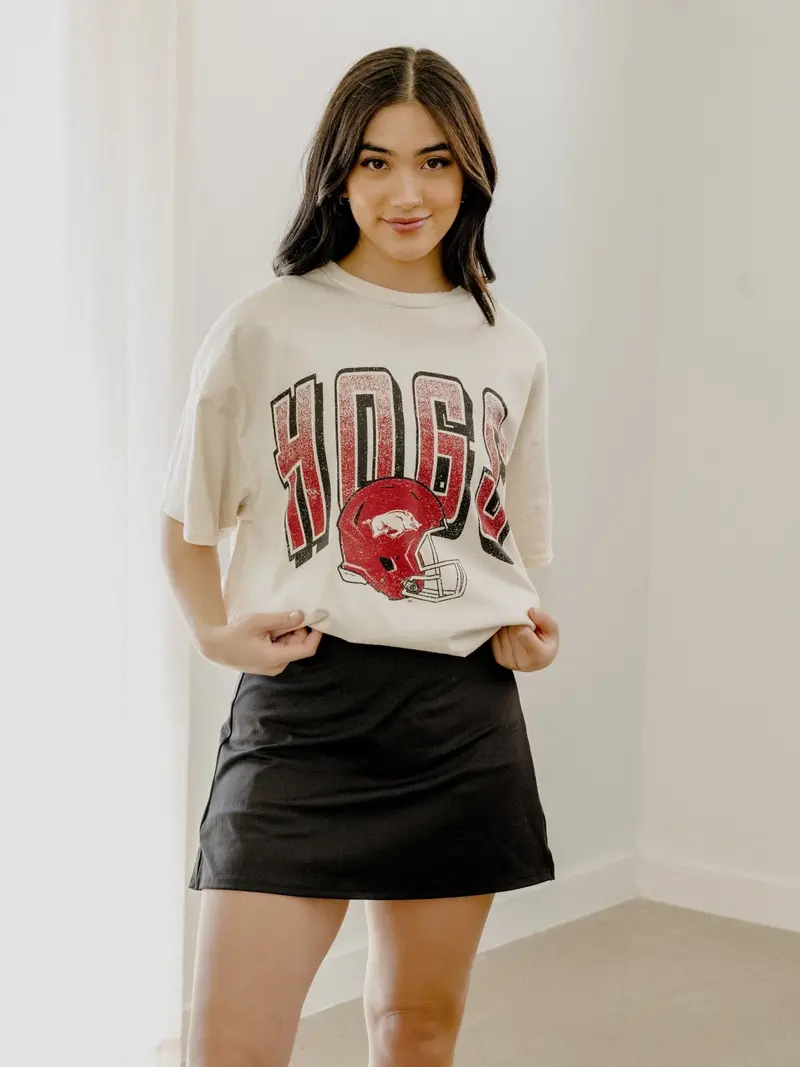 Hogs Helmet Fade Off White Thrifted Tee 1
