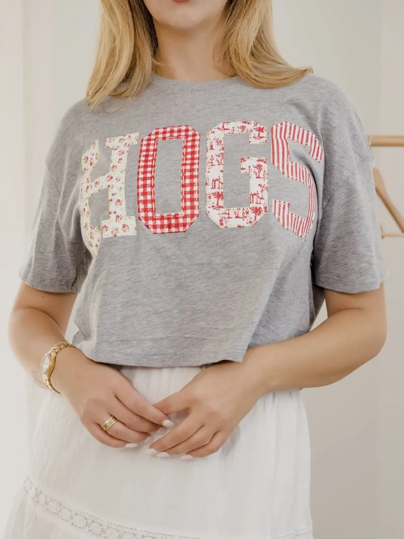 Hogs Quilted Puff Ink Gray Cropped Tee 1