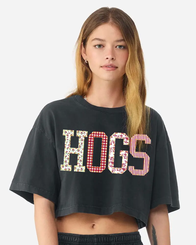 Hogs Quilted Puff Ink Washed Black Heavyweight Cropped Tee 1