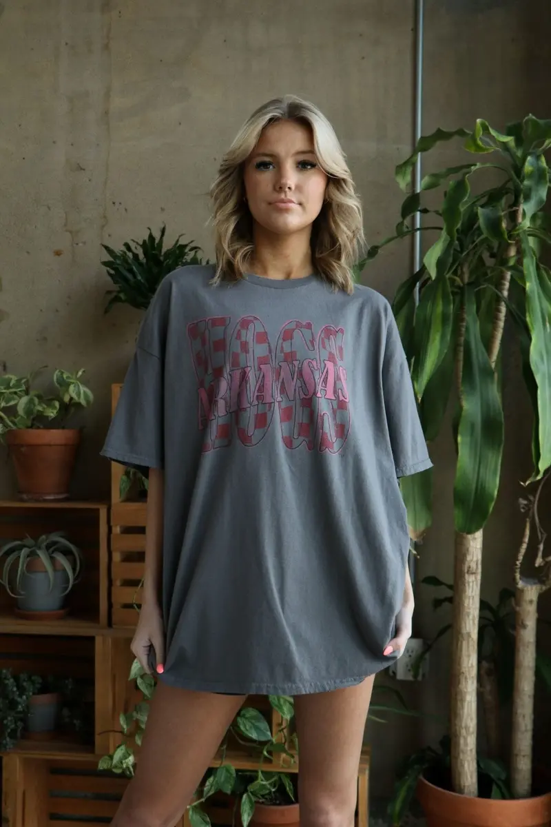 Hogs Twisted Check Charcoal Thrifted Tee 1