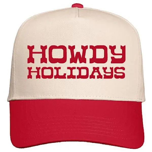 Howdy Holidays Red/Khaki Embroidered Hat 1