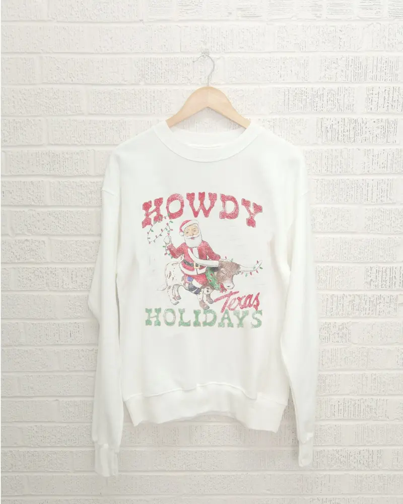 Howdy Texas Holidays White Thrifted Sweatshirt 1