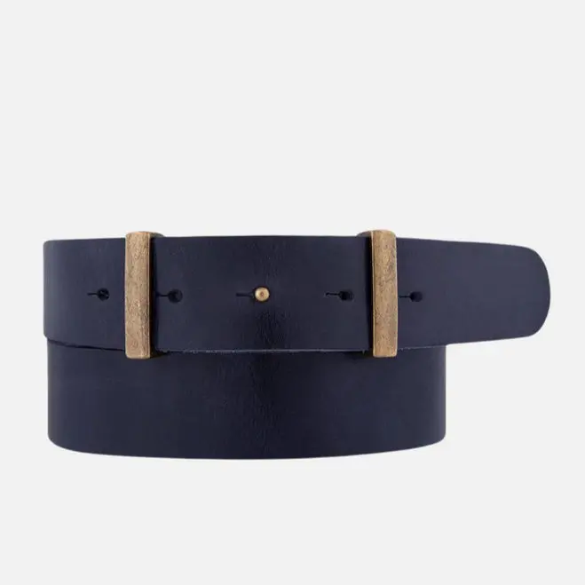 Hybrid Buckle Leather Belt With Gold Accent 1