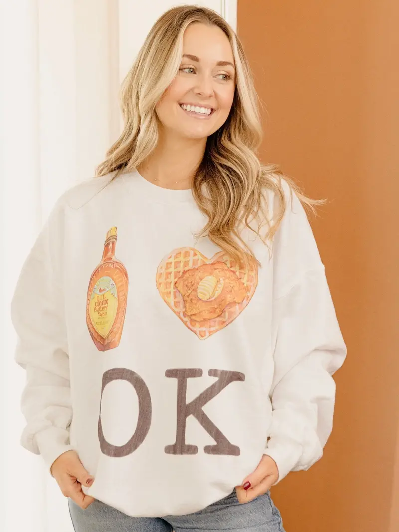 I Heart Chicken & Waffles Ok White Sweatshirt 1