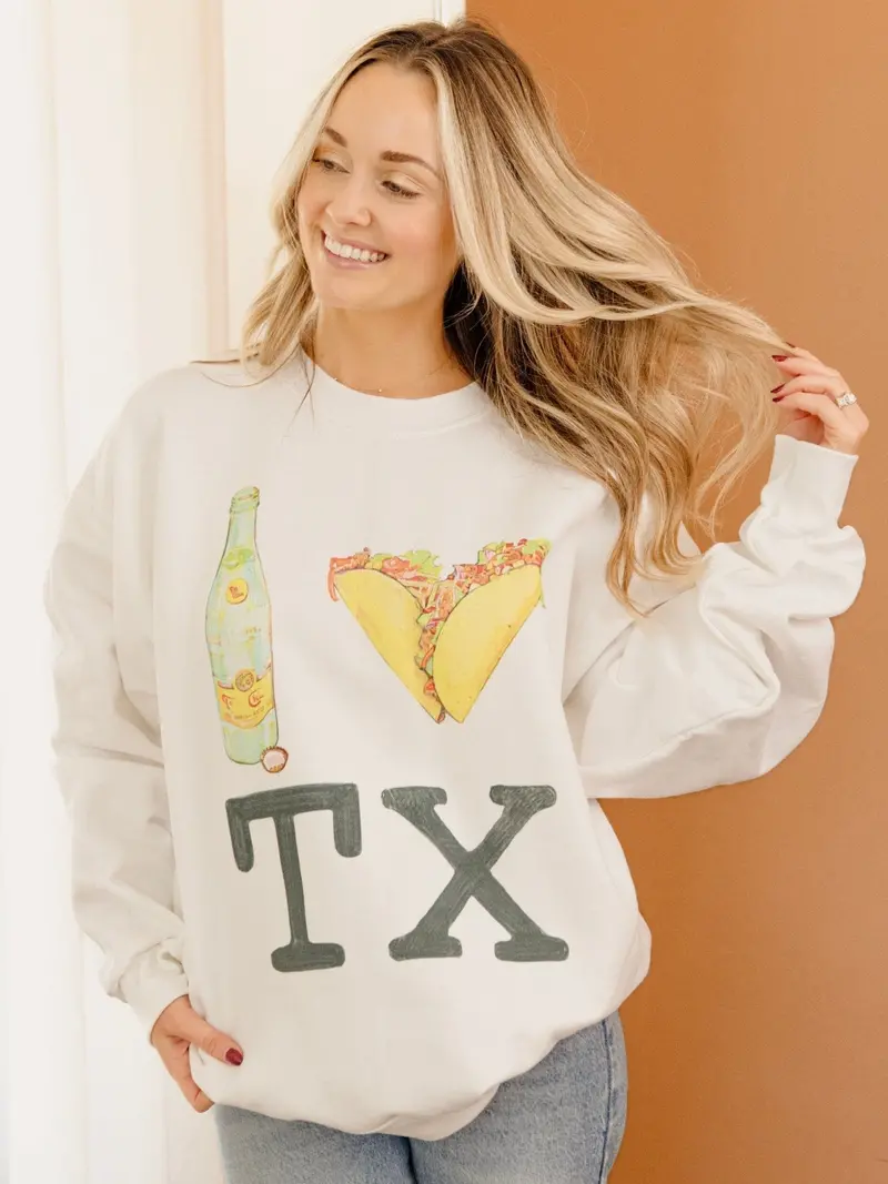 I Heart Tacos Tx White Sweatshirt 1
