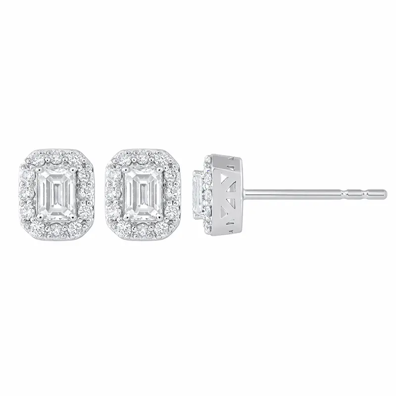 Iced Inferno Emerald Cut Halo Studs 1