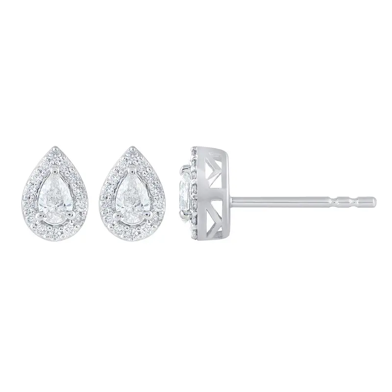 Iced Inferno Pear Halo Studs 1