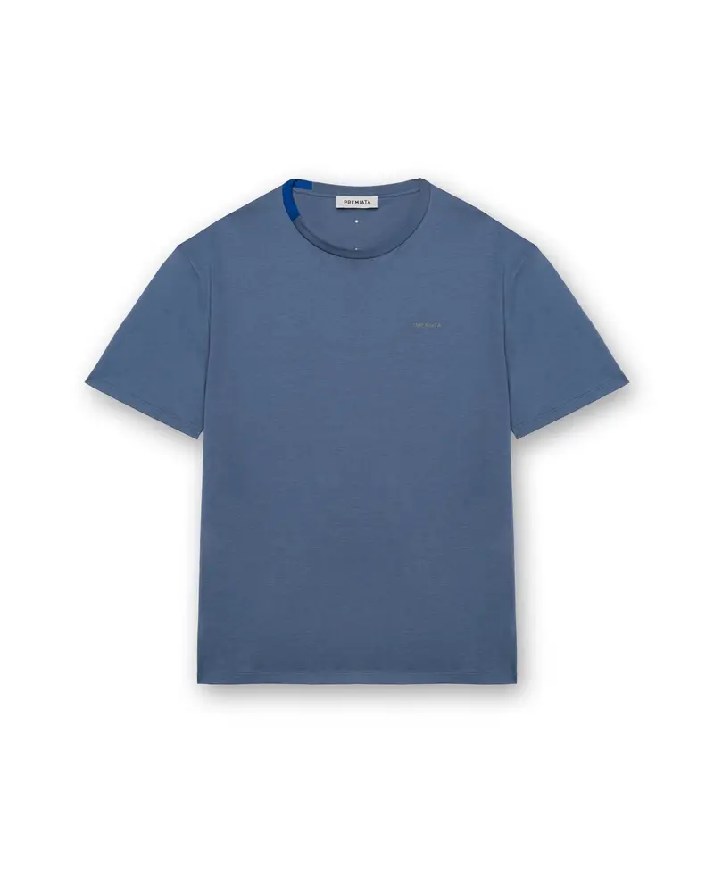 Indigo Cotton T-Shirt With Nylon Detail 1