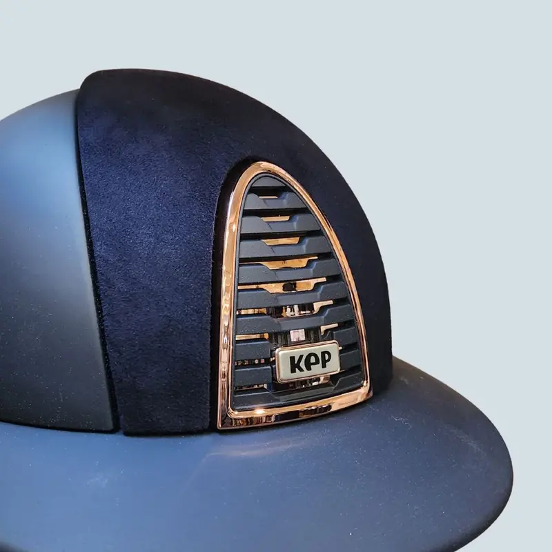 Kep Italia Cromo 2.0 Blue Textile & Suede With Rose Gold Custom Polo Brim Helmet 1