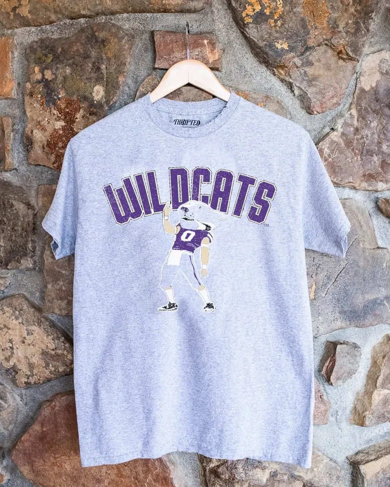 Ksu Wildcats Cartoon Mascot Puff Ink Gray Thrifted Tee 1