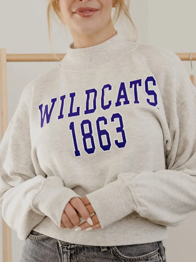 Ksu Wildcats College Block Puff Ink Gray Mock Neck Hi-Dive Sweatshirt 1