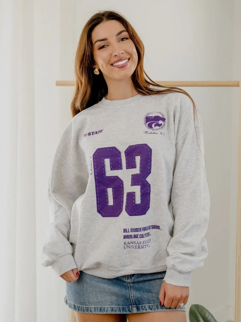 Ksu Wildcats Crest Stamp Ash Gray Thrifted Sweatshirt 1