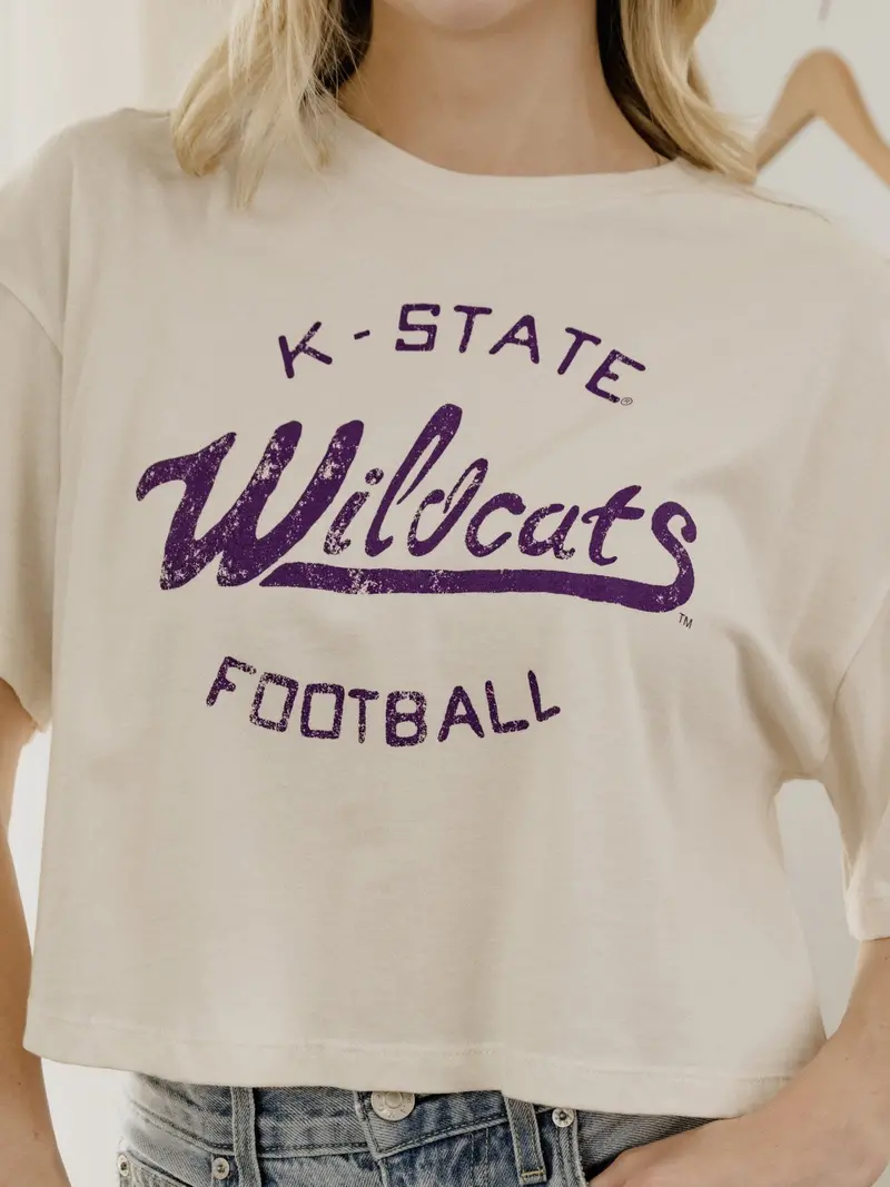 Ksu Wildcats Football Stencil Off White Cropped Tee 1