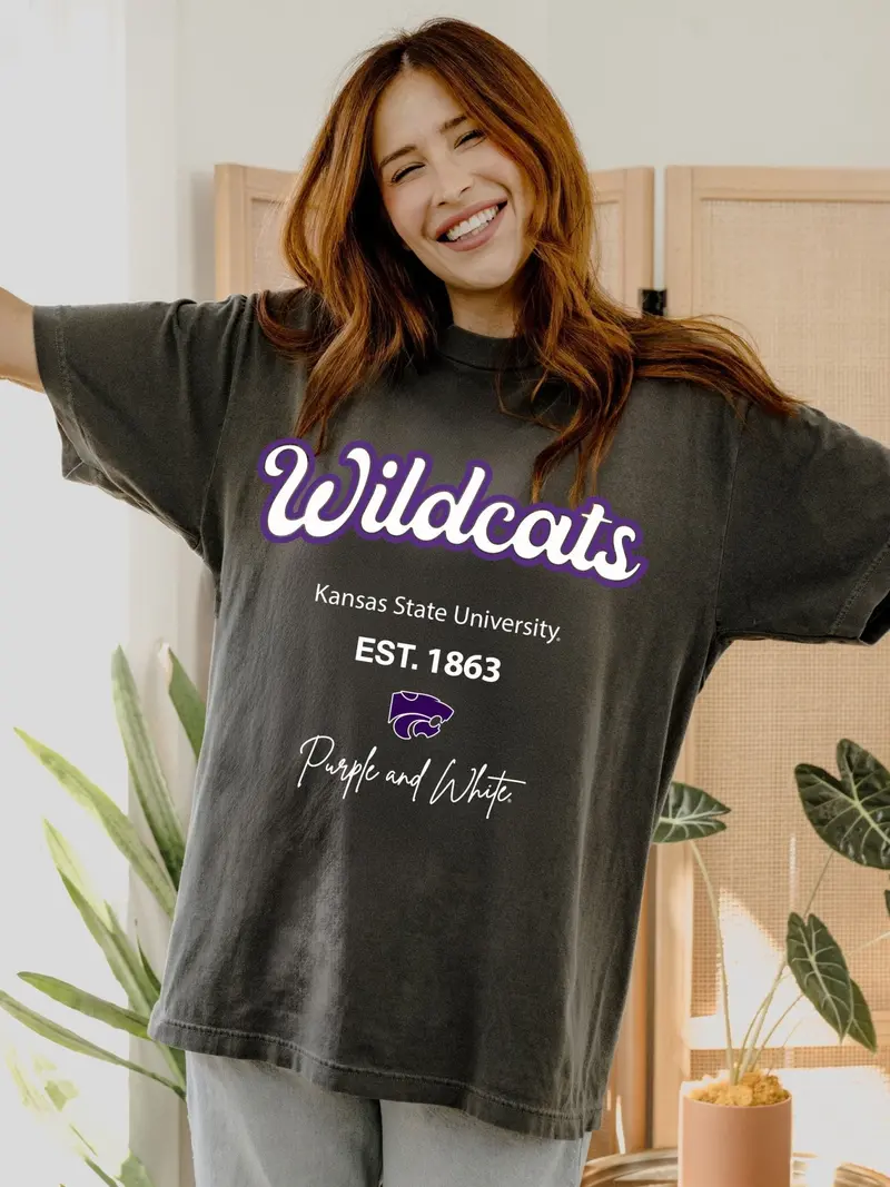 Ksu Wildcats Letterman Black Thrifted Tee 1