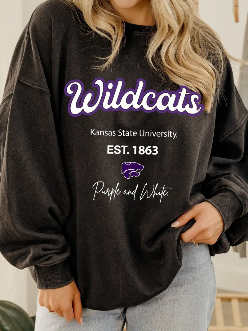 Ksu Wildcats Letterman Charcoal Chrome Hi Dive Sweatshirt 1