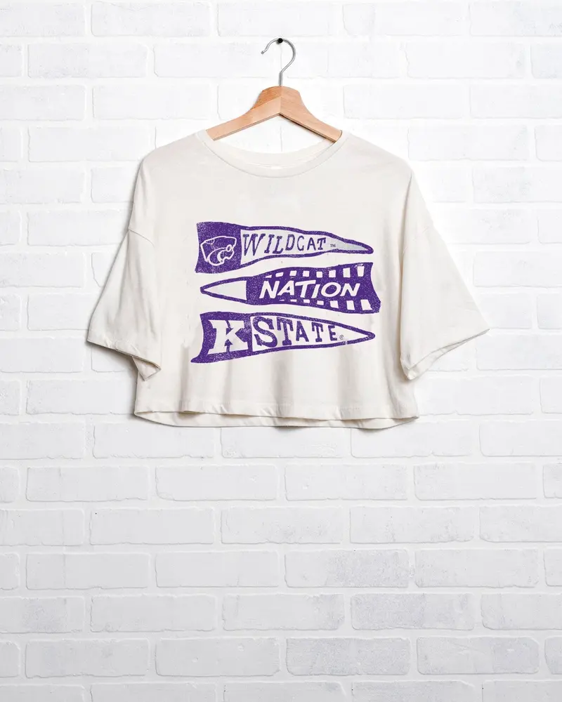 Ksu Wildcats Pennant White Cropped Tee 1
