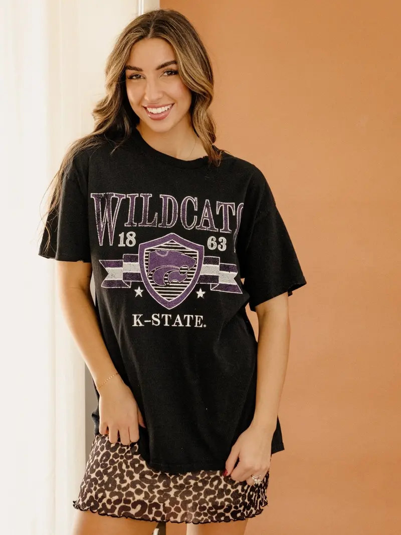 Ksu Wildcats Pep Rally Black Thrifted Tee 1