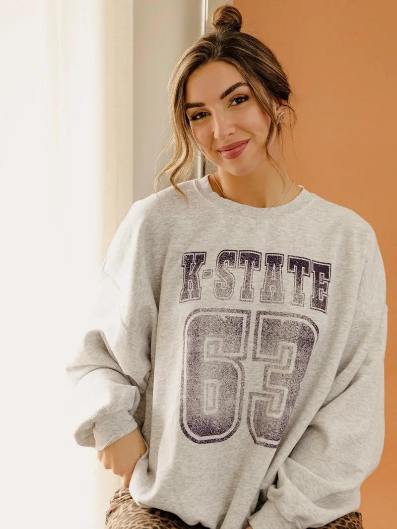 Ksu Wildcats Player Ash Gray Thrifted Sweatshirt 1