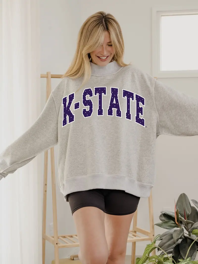 Ksu Wildcats Polka Dot Puff Ink Weekend Ash Gray Mock Neck Sweatshirt 1