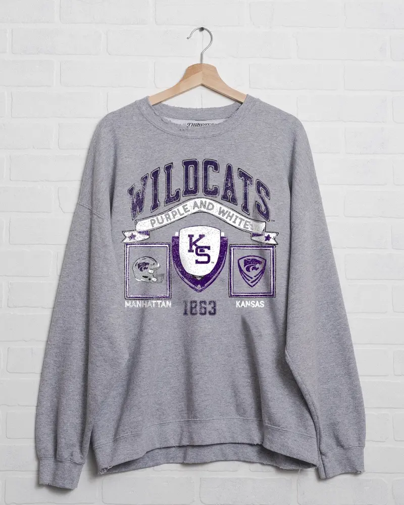 Ksu Wildcats Prep Patch Gray Thrifted Sweatshirt 1