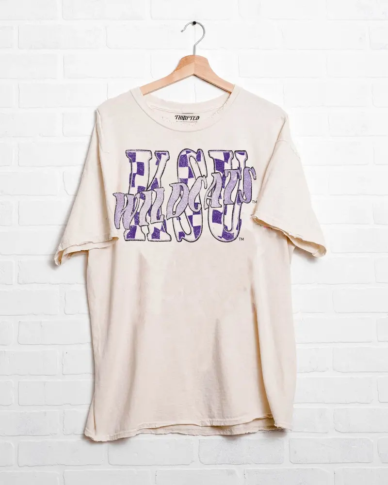 Ksu Wildcats Twisted Check Off White Thrifted Tee 1