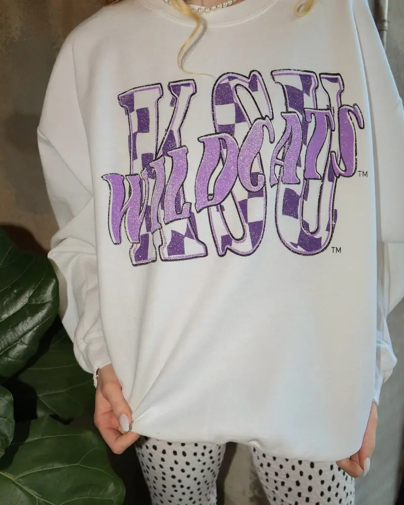Ksu Wildcats Twisted Check White Thrifted Sweatshirt 1