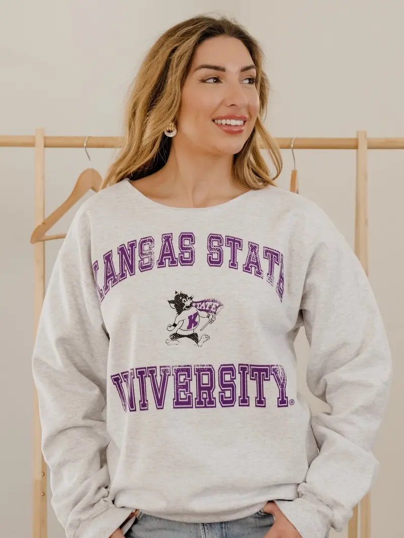 Ksu Wildcats Vintage Sport Ash Gray Flashdance Sweatshirt 1