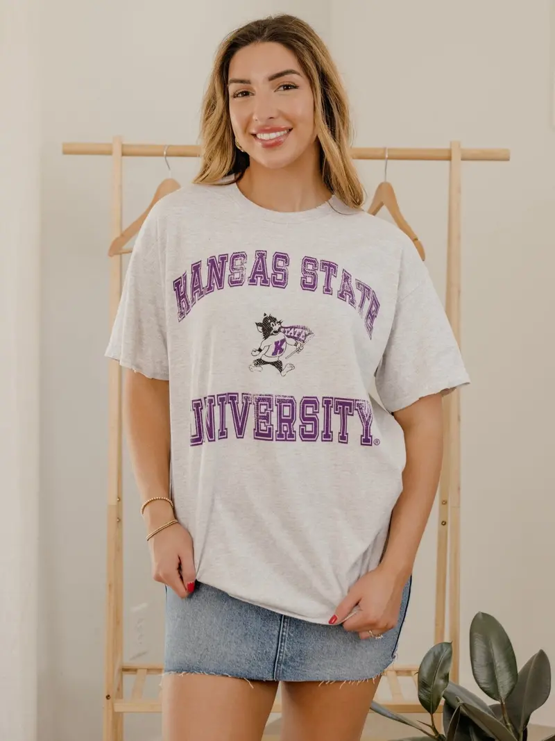 Ksu Wildcats Vintage Sport Ash Gray Thrifted Tee 1